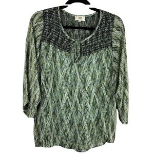 NOA Noa Green Boho Embroidered Semi Sheer Viscose Blouse Medium